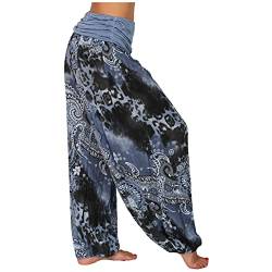 FUPODD Sommerhose Damen Leicht Haremshose Damen Sommer Druckn Pumphose Baggy Aladinhose Pluderhose Bequeme Schlabberhose Vintage High Waist Hosen mit Gummizug Yogahose Flatterhose Luftige von FUPODD