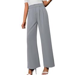 FUPODD Sommerhose Damen Leicht Marlenehose Hohe Taile Business Hosen Elegant Palazzo Hose Bequeme Lange Musselin Hose Damen Mit Gummizug Anzughose Stylische Breite Bein Freizeithose Luftig von FUPODD