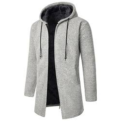 FUPODD Wintermantel Herren Lang Warm Gefüttert Jacke Herren Winter Jacke Herren Winter Zip Hoodie Oversize Sweatjacke Dicker Stoff Fleecejacke Herren Schwarz Winterjacke Herren mit Reißverschluss von FUPODD