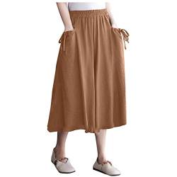 Leichte Sommerhose, Damen Caprihose Sommer Freizeithose Weites Bein Sommer Loose Hose Elegant Stretch Weite Sommerhosen Lang Plissee Haremshose 3/4 Länge Wickelhose Leinen Schlaghose Stoff von FUPODD