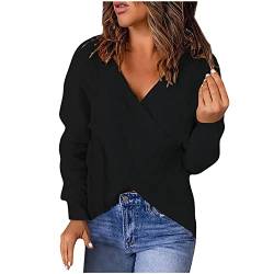 Pullover Damen über Kreuz Pullover Frauen V Ausschnitt Sweatshirt Schulterfrei Winterpulli Damen Herbst Jumper Frauen Elegant Sexy Pullunder Vintage von FUPODD