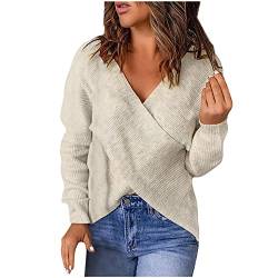 Pullover Damen über Kreuz Pullover Frauen V Ausschnitt Sweatshirt Schulterfrei Winterpulli Damen Herbst Jumper Frauen Elegant Sexy Pullunder Vintage von FUPODD