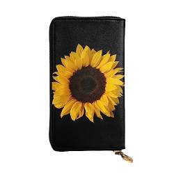 FURLOU Sunflowers Ledergeldbörse für Herren und Damen, mit umlaufendem Reißverschluss, lange Geldbörse, Kreditkartenhalter, Schwarz, Einheitsgröße, Schwarz , Einheitsgröße, Klassisch von FURLOU