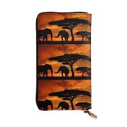 FURLOU Sunset African Savanna Leder Geldbörse für Männer Frauen Reißverschluss Rund Lange Geldbörse Kreditkartenhalter Schwarz One Size, Schwarz , Einheitsgröße, Klassisch von FURLOU