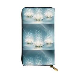 FURLOU White Lotus Flowers Leather Wallet for Men Women Zip Around Long Purse Credit Card Holder, White, One Size, weiß, Einheitsgröße, Klassisch von FURLOU