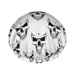 Halloween Themed Monochrome Skeleton Head Shower Cap Double Layers Waterproof Bath Shower Hat Reusable Elastic Hair Cap for Women Ladies Men von FURLOU