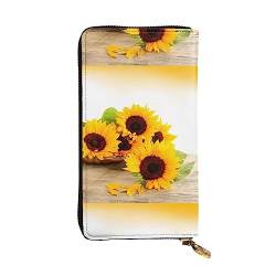 Sunflower Floral Leder Geldbörse für Herren Damen Reißverschluss Rund Lange Geldbörse Kreditkartenhalter Schwarz Einheitsgröße, Schwarz , Einheitsgröße, Klassisch von FURLOU