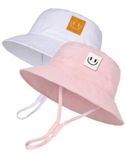 FURTALK Baby Kleinkind Kinder Sonnenhut UV-Schutz Fischerhut Jungen Mädchen Verstellbarer Faltbare Sommer Strand Sonnenschutz Bucket Hat mit Smiley Muster von FURTALK