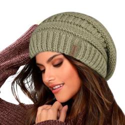 FURTALK Damen Beanie Mütze Warme Wintermütze mit Weichem Innenfutter Gefütterte Strickmütze,Grün mischen,Einheitsgröße von FURTALK