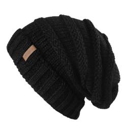 FURTALK Gestrickte Winter Slouchy Beanie Mütze Oversized Unisex Crochet Cable Ski Cap Baggy Slouch Hüte für Frauen Männer, Schwarz, Einheitsgröße von FURTALK