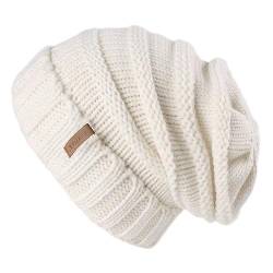 FURTALK Gestrickte Winter Slouchy Beanie Mütze Oversized Unisex Crochet Cable Ski Cap Baggy Slouch Hüte für Frauen Männer, Weiß, Einheitsgröße von FURTALK