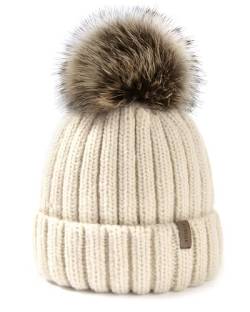 FURTALK Kleinkind Beanie Baumwollfutter Bommelmütze mit Kunstpelz Ball Unisex Mädchen & Jungen Kinder Winter Pom Pom Strickmütze von FURTALK