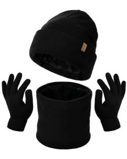 FURTALK Unisex Beanie Schal und Handschuhe im 3er-Set Herren Damen Wintermütze Winterschal Touchscreen Handschuhe mit weiches Fleecefutter von FURTALK