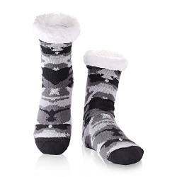 FUSACONY Kuschelsocken für Herren Stoppersocken Antirutschsocken Haussocken Flauschige Weiche Bequeme Winter Dicke Socken Warme Bett Socken Geschenke für Männer 38-46 (Black Camouflage) von FUSACONY