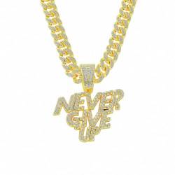 FUSHENGTER Halsketten Herren Hip hop Ketten Anhänger Frauen damenkette Rapper Hip-Hop-Anhänger NEVER GIVE UP Buchstaben-Anhänger-Halskette Goldfarbe 45cm von FUSHENGTER