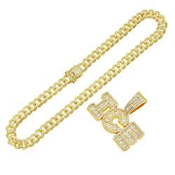 FUSHENGTER Halsketten Herren Hip hop Ketten Anhänger Frauen damenkette Rapper Hip-Hop-Halskette mit Buchstaben-Anhänger, trendiger Schlüsselbeinkette mit Volldiamanten, goldfarben, 45 cm von FUSHENGTER