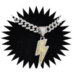 FUSHENGTER Halsketten Herren Hip hop Ketten Anhänger Frauen damenkette Rapper Männer Frauen Hip Hop Blitz Anhänger Halskette mit 13mm Kristall HipHop Iced Out Bling Halsketten Mode Charme SilberFarbe von FUSHENGTER