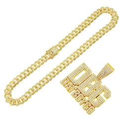 FUSHENGTER Halsketten Herren Hip hop Ketten Anhänger Frauen damenkette Rapper Personalisierte kreative zweireihige Buchstaben-Anhänger-Halskette Hip-Hop-Nachtclub-Schlüsselbeinkette Goldfarbe 45 cm von FUSHENGTER