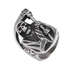 FUSHENGTER Ring Herren Ringe Männer Fingerring Damen Biker Ring Ehering Kreativer, exquisiter, geschnitzter Sensenschädel-Herrenring, Geschenk, Festival, Party, Geburtstag, 10 von FUSHENGTER