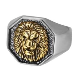 FUSHENGTER Ring Herren Ringe Männer Fingerring Damen Biker Ring Ehering Löwe Herren Damen Ringe Punk Trendy Einzigartig für Paar Männlich Biker Kreativität 12 R760-Lion-SG von FUSHENGTER