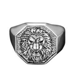 FUSHENGTER Ring Herren Ringe Männer Fingerring Damen Biker Ring Ehering Löwe Herren Damen Ringe Punk Trendy Einzigartig für Paar Männlich Biker Kreativität 15 R760-Lion von FUSHENGTER