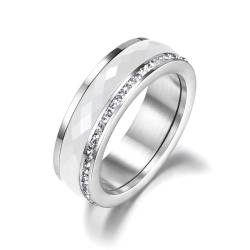 FUSHENGTER Ring Herren Ringe Männer Fingerring Damen Biker Ring Ehering Mode Weiß Keramik Ringe Klassische Zirkonia Hochzeit Verlobungsringe Für Frauen 9 s1 von FUSHENGTER