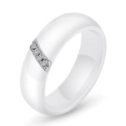 FUSHENGTER Ring Herren Ringe Männer Fingerring Damen Biker Ring Ehering Mode Weiß Schwarz Keramik Ringe Für Frauen Glatte Oberfläche Zirkon Frauen Ring Hochzeit Engagement 6 s2 von FUSHENGTER