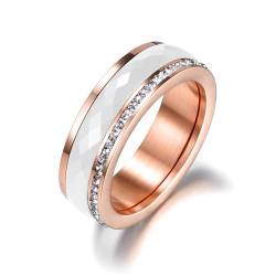 FUSHENGTER Ring Herren Ringe Männer Fingerring Damen Biker Ring Ehering Mode weiße Keramik Ringe klassische Zirkonia Hochzeit Verlobungsringe für Frauen 7 s2 von FUSHENGTER