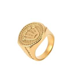 FUSHENGTER Ring Herren Ringe Männer Fingerring Damen Biker Ring Ehering Rapper Herren breiter Hip-Hop-Ring, Statement-Krone, Party-Ring, Zubehör, Geburtstag, 10 von FUSHENGTER