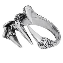 FUSHENGTER Ring Herren Ringe Männer Fingerring Damen Biker Ring Ehering Vintage Drachenklaue Öffnungsring Tierornament Ring Punk-Stil Zubehör Silber von FUSHENGTER