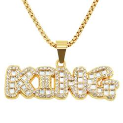 Halsketten Herren Hip hop Ketten Anhänger Frauen damenkette Rapper Hip-Hop-Halskette mit quadratischem Diamant-Buchstaben-König-Anhänger, quadratisch, personalisierte Streetwear-Accessoires von FUSHENGTER