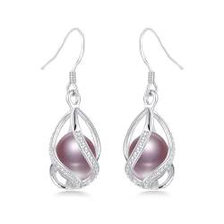 Ohrringe Damen Ohrstecker Frauen Geschenk Süßwasserperlen-Tropfenohrringe, Elegante Ohrringe Für Damen, Natürliche Perle, Hochzeit, 8–9 Mm, Lila von FUSHENGTER