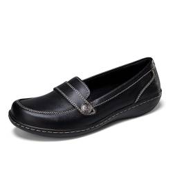FUSHITON Damen Loafers Mokassin Slip-On Flache Mode Lässig Schuhe Frauen Leder Bootsschuhe Pantoffeln für Mädchen von FUSHITON