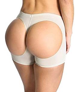 FUT Damen Butt Lifter Unterwäsche Spitze Boyshort Enhancer Panties Body Shaper - Beige - Large von FUT
