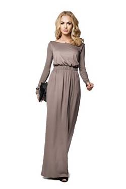 FUTURO FASHION® - Elegantes Maxi-Dress mit Empire-Linie - bodenlang - weiter U-Ausschnitt - langärmlig - Größe 36-46 - FM08 - Cappuccino - 42 (XL) von FUTURO FASHION