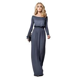 FUTURO FASHION® - Elegantes Maxi-Dress mit Empire-Linie - bodenlang - weiter U-Ausschnitt - langärmlig - Größe 36-46 - FM08 - Graphit - 36 (S) von FUTURO FASHION