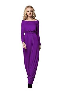 FUTURO FASHION® - Maxi-Kleid mit abnehmbarem Gürtel - knöchellang - langärmlig & elegant - weiter U-Ausschnitt - Größe 36-42 - 8193 - Pflaume - 44 (XXL) von FUTURO FASHION