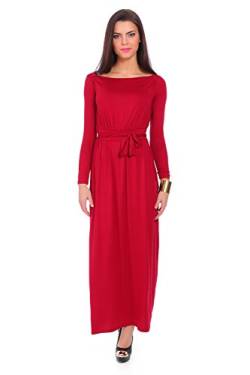 FUTURO FASHION® - Maxi-Kleid mit abnehmbarem Gürtel - knöchellang - langärmlig & elegant - weiter U-Ausschnitt - Größe 36-42 - 8193 - Purpurrot - 44 (XXL) von FUTURO FASHION