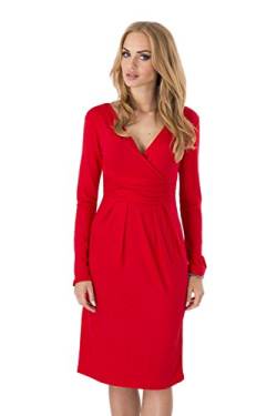 FUTURO FASHION - Damen Cocktailkleid mit V-Ausschnitt - klassisch und elegant - ideal für die Arbeit - Jersey - 6801 - Rot - XXL von FUTURO FASHION