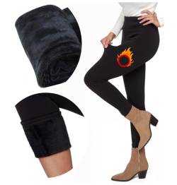 FUTURO FASHION Damen Fellgefütterte dicke Leggings Thermo-Fleece gefütterte Leggings Frauen I Gemütlich Lässig Warm Dehnbar Mittlere Taille und Hohe Taille Polarhose Hose I Größen S-3XL, Schwarz, von FUTURO FASHION