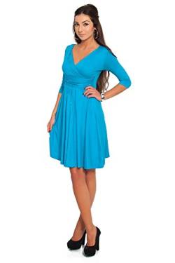 FUTURO FASHION - Damen Kleid für Cocktailpartys & Arbeit - V-Ausschnitt - klassisch und elegant - Jersey - F4F40 - Cyanblau - 38 (M) von FUTURO FASHION