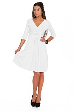 FUTURO FASHION - Damen Kleid für Cocktailpartys & Arbeit - V-Ausschnitt - klassisch und elegant - Jersey - F4F40 - Weiß - 38 (M) von FUTURO FASHION