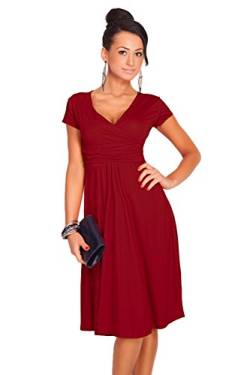 FUTURO FASHION - Damen Kleid in Wickel-Optik - V-Ausschnitt - elegant & kurzärmlig - Knielang - Viskose mit Baumwolle - 8416 - Purpurrot - 38 (M) von FUTURO FASHION