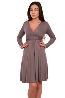 FUTURO FASHION - Damen Kleid mit V-Ausschnitt - klassischer Look - langärmlig - Y8467 - Cappuccino - 46 (XXXL) von FUTURO FASHION