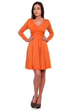 FUTURO FASHION - Damen Kleid mit V-Ausschnitt - klassischer Look - langärmlig - Y8467 - Orange - 36 (S) von FUTURO FASHION