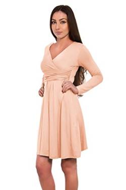 FUTURO FASHION - Damen Kleid mit V-Ausschnitt - klassischer Look - langärmlig - Y8467 - Pfirsichfarben - 36 (S) von FUTURO FASHION