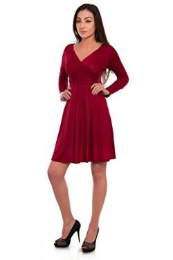 FUTURO FASHION - Damen Kleid mit V-Ausschnitt - klassischer Look - langärmlig - Y8467 - Purpurrot - 44 (XXL) von FUTURO FASHION