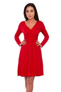 FUTURO FASHION - Damen Kleid mit V-Ausschnitt - klassischer Look - langärmlig - Y8467 - Rot - 44 (XXL) von FUTURO FASHION