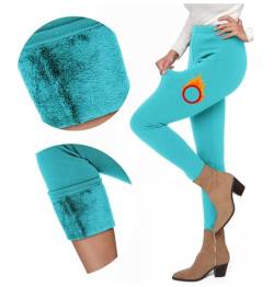 FUTURO FASHION Damen-Leggings mit Pelzfutter, dicke Thermo-Fleece-gefütterte Leggings, gemütlich, lässig, warm, dehnbar, mittlere Taille und hohe Taille, Polarhose, Größe S-3XL, türkis, XL von FUTURO FASHION