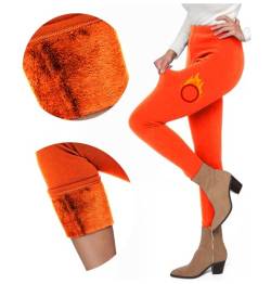 FUTURO FASHION Damen Pelz Gefüttert Dicke Leggings Thermofleece Gefüttert Leggings Damen I Gemütliche Casual Warme Dehnbare Mittlere Taille und Hohe Taille Polar Hose I Größen S-3XL, orange, L von FUTURO FASHION